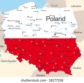 Abstract vector color map of Poland country coloured by national flag