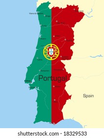Abstrakte Vektorfarbkarte des Landes Portugal, gefärbt durch nationale Flagge