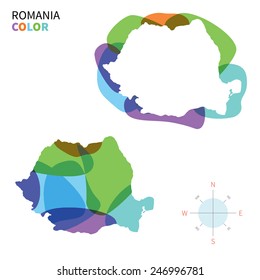 Abstract vector color map of Romania with transparent paint effect. For colorful presentation isolated on white.