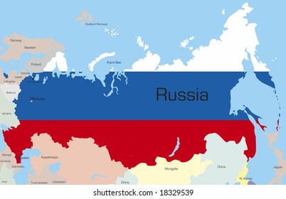 Abstract vector color map of Russia country coloured by national flag