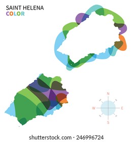 Abstract vector color map of Saint Helena with transparent paint effect. For colorful presentation isolated on white.