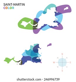 Abstract vector color map of Saint-Martin with transparent paint effect. For colorful presentation isolated on white.