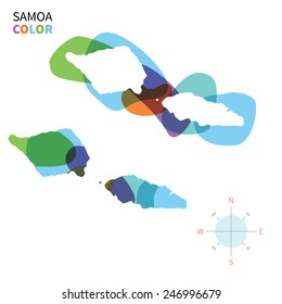 Abstract vector color map of Samoa with transparent paint effect. For colorful presentation isolated on white.