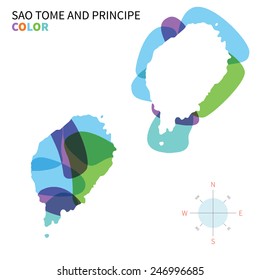 Abstract vector color map of Sao Tome and Principe with transparent paint effect. For colorful presentation isolated on white.