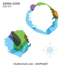 Abstract vector color map of Sierra Leone with transparent paint effect. For colorful presentation isolated on white.
