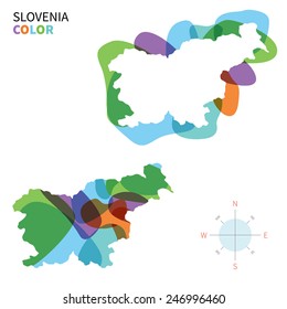 Abstract vector color map of Slovenia with transparent paint effect. For colorful presentation isolated on white.