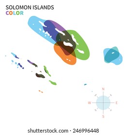 Abstract vector color map of Solomon Islands with transparent paint effect. For colorful presentation isolated on white.