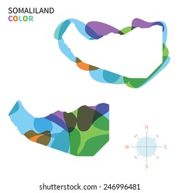 Abstract vector color map of Somaliland with transparent paint effect. For colorful presentation isolated on white.