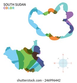 Abstract vector color map of South Sudan with transparent paint effect. For colorful presentation isolated on white.