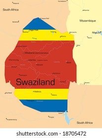 Abstrakte Vektorfarbkarte des Landes Swasiland, gefärbt durch nationale Flagge