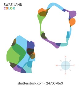 Abstract vector color map of Swaziland with transparent paint effect. For colorful presentation isolated on white.