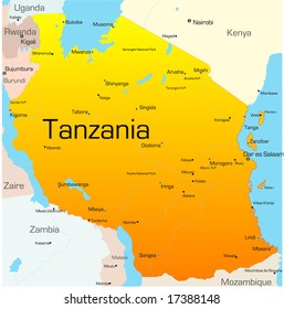 Abstract vector color map of Tanzania country