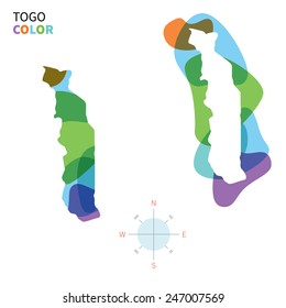 Abstract vector color map of Togo with transparent paint effect. For colorful presentation isolated on white.