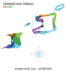 Abstract vector color map of Trinidad and Tobago with transparent paint effect. For colorful presentation isolated on white.