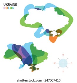 Abstract vector color map of Ukraine with transparent paint effect. For colorful presentation isolated on white.