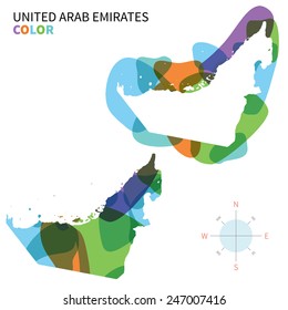 Abstract vector color map of United Arab Emirates with transparent paint effect. For colorful presentation isolated on white.