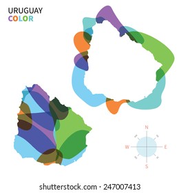 Abstract vector color map of Uruguay with transparent paint effect. For colorful presentation isolated on white.