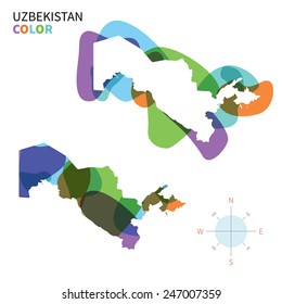 Abstract vector color map of Uzbekistan with transparent paint effect. For colorful presentation isolated on white.