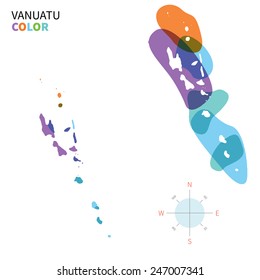 Abstract vector color map of Vanuatu with transparent paint effect. For colorful presentation isolated on white.