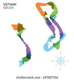 Abstract vector color map of Vietnam with transparent paint effect. For colorful presentation isolated on white.