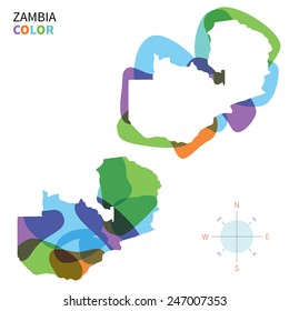 Abstract vector color map of Zambia with transparent paint effect. For colorful presentation isolated on white.