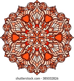 Abstract vector color round lace design - mandala, ethnic decorative element. Can be used as anti stress therapy.