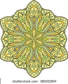 Abstract vector color round lace design in mono line style - mandala, ethnic decorative element. 
