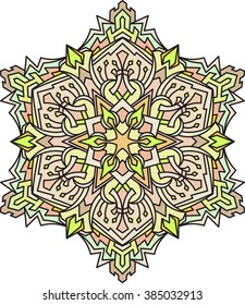 Abstract vector color round lace design - mandala, ethnic decorative element. Can be used as anti stress therapy.
