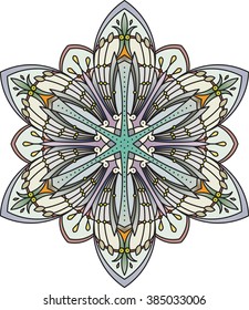 Abstract vector color round lace design - mandala, ethnic decorative element. Can be used as anti stress therapy.