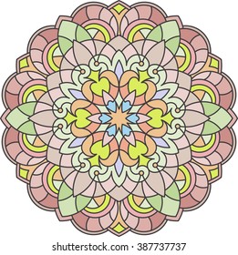 Abstract vector color round lace design in mono line style - mandala, ethnic decorative element. 