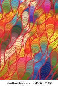 Abstract vector color wave background of doodle hand drawn lines. Colorful floral pattern.
