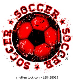 Abstract vector colored illustration football ball and inscription soccer. Design for print on fabric or t-shirt.