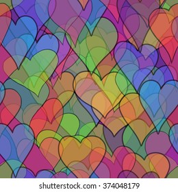 abstract vector colored valentine seamless with doodle hearts - red, orange, yellow, green, blue, purple and violet