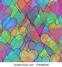 abstract vector colored valentine seamless with doodle hearts - red, orange, yellow, green, blue, purple and violet