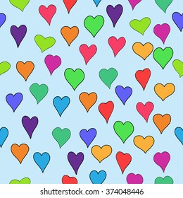 abstract vector colored valentine seamless with doodle hearts - red, orange, yellow, green, blue, purple and violet