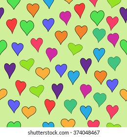 abstract vector colored valentine seamless with doodle hearts - red, orange, yellow, green, blue, purple and violet