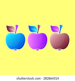 Abstract vector colorful apple icons with white contour