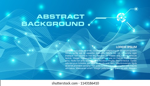 Abstract vector colorful background in blue color with triangle, waves and lights.