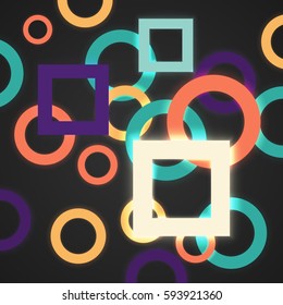 Abstract vector colorful background with circles and rectangles. Illustration.
