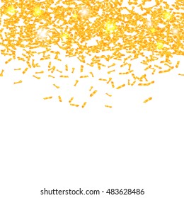 Abstract vector colorful background with confetti. Element of design for the site, desktop wallpaper. Golden confetti on a white background with sparkles. Stock vector illustration