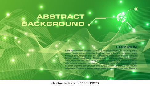 Abstract vector colorful background in green color with triangle, waves and lights.