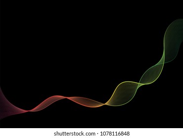 Abstract vector colorful blend  wave lines on black background.. Rainbow colors smooth wavy element for background, web design, brochure, flyer, cover
