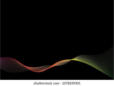 Abstract vector colorful blend  wave lines on black background.. Rainbow colors smooth wavy element for background, web design, brochure, flyer, cover