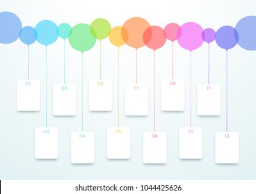 Abstract Vector Colorful Circles 12 Step Timeline Infographic