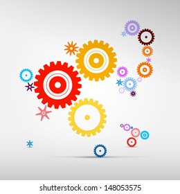 Abstract vector colorful cogs - gears on grey background