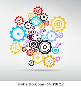 Abstract vector colorful cogs - gears on grey background 