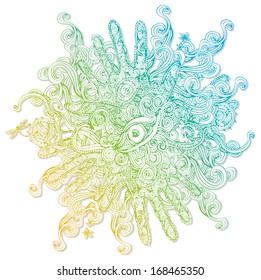 Abstract vector colorful decorative figure with hands and eyes