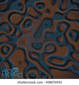 Abstract vector colorful distorted mesh plane on dark background. Futuristic style card. Elegant background for business presentations. Corrupted point plane. Chaos aesthetics.