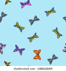 abstract vector colorful doodle butterflies seamless pattern