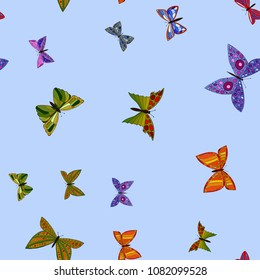 abstract vector colorful doodle butterflies seamless pattern